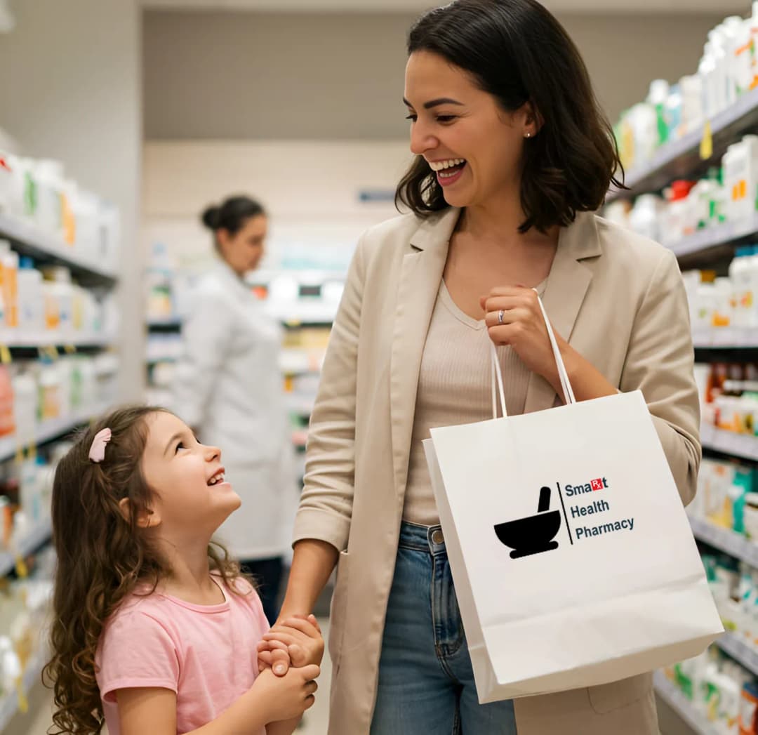 pharmacist greeting a patient inside Smart Health Pharmacy
